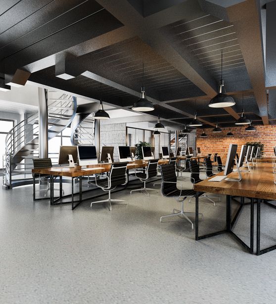 Empty office with desks and computers
